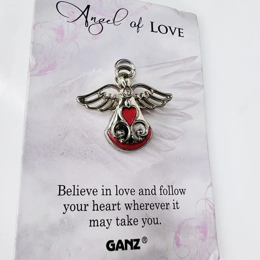 Angel of LOVE Believe In Love Pin / Pendant By Ganz Red Silver Tone 1556